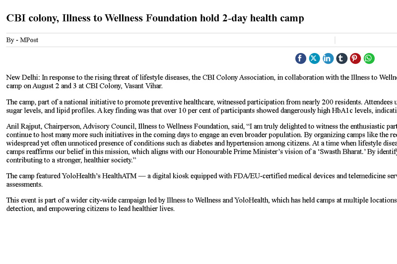 CBI colony, Illness to Wellness Foundation hold 2-day health camp